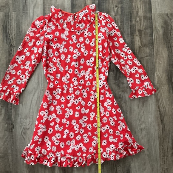 Reformation Stevie Dress 3/4 Sleeves PRINT MINI NAVY BLUE RED FLORAL SZ 2 - Picture 4 of 8